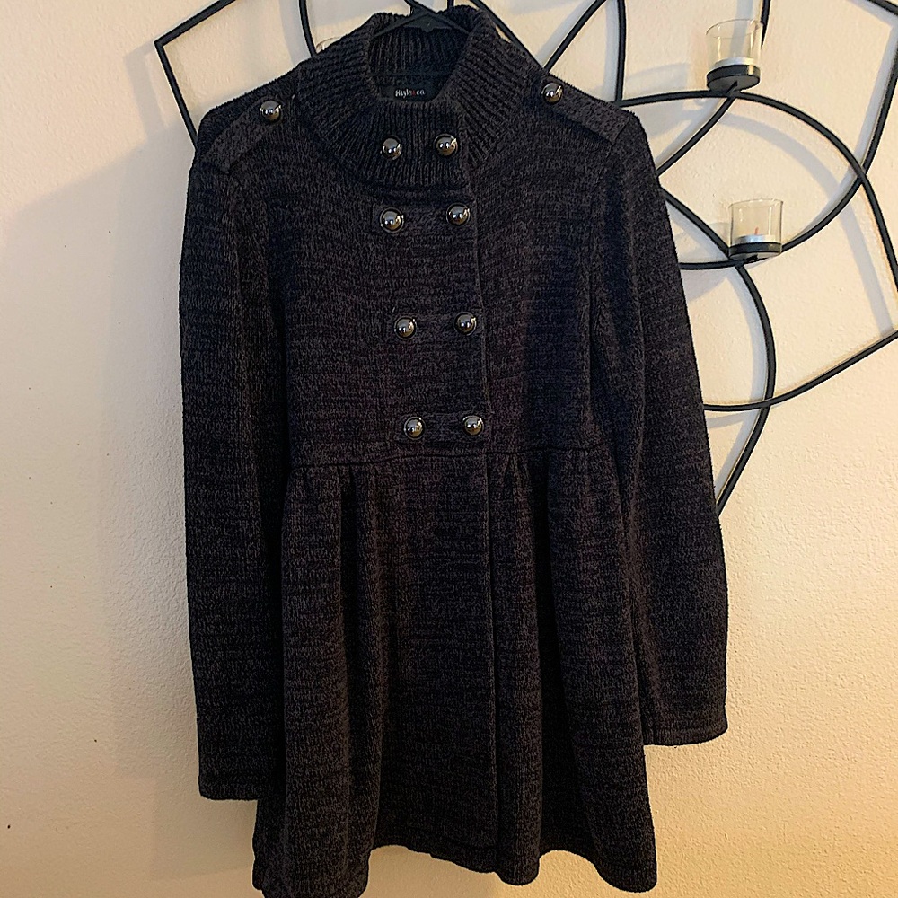 Style & Co knit military button coat